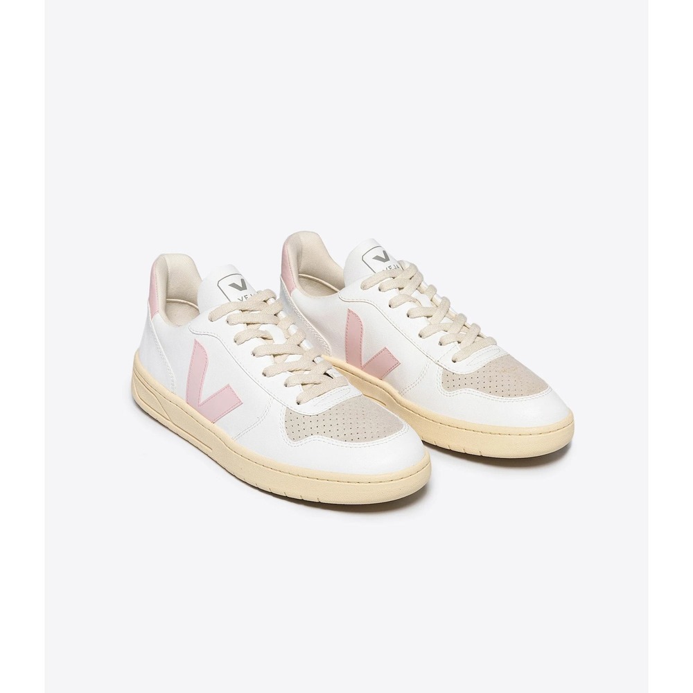 Veja V-10 Sneakers Womens 8 White Petal Pink Leather Suede Low Top Shoes